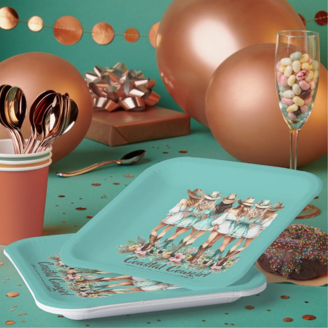 Teal Coastal Cowgirl Bridesmaids Square Plates (Multi)
