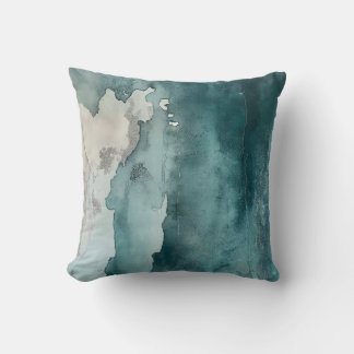 Teal Coastline Ink Wash Throw Pillow