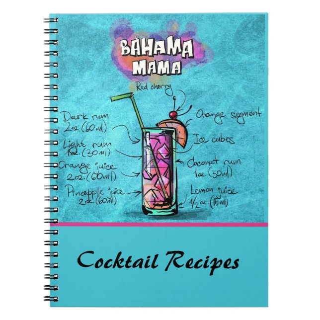 Teal Cocktail Drink Recipes Notebook (Front)