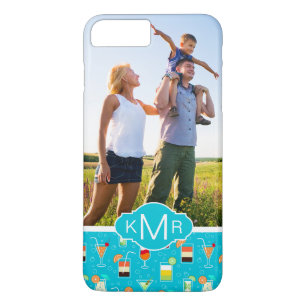 Teal Cocktail Pattern   Add Your Photo iPhone 8 Plus/7 Plus Case