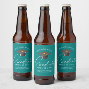 Teal College Graduate Custom Graduation Party Beer Bottle Label
