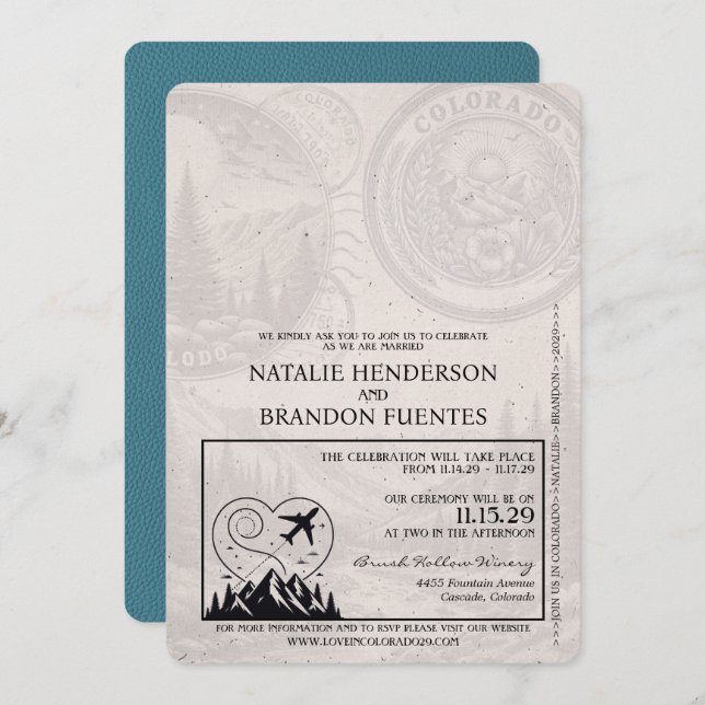 Teal Colorado Passport Wedding Invitation (Front/Back)