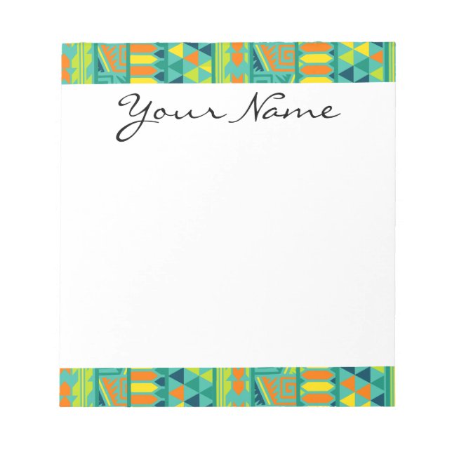 Teal Colourful Abstract Aztec Tribal Print Pattern Notepad (Front)