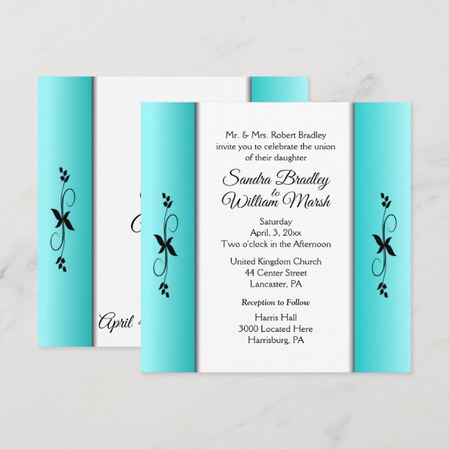 Teal Columns Reception Area Wedding Invitation (Front/Back)