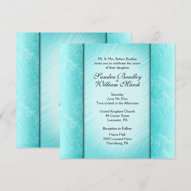 Teal Columns Reception Area Wedding Invitation (Front/Back)