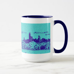 Teal Comic Style Chicago Mug