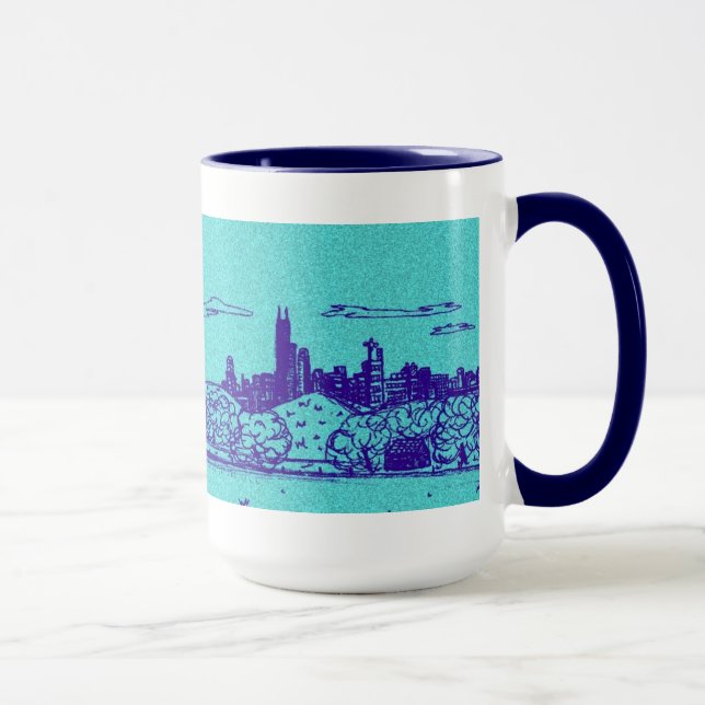 Teal Comic Style Chicago Mug (Right)