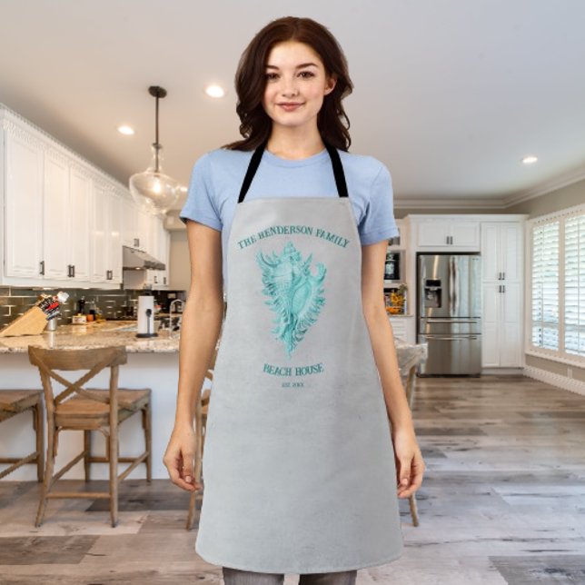 Teal Conch Shell Apron (Teal Conch Shell Personalized Apron)
