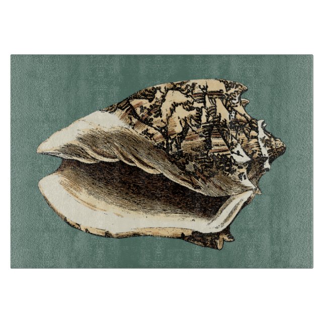 Teal Conch Shell Cutting Board (Front)