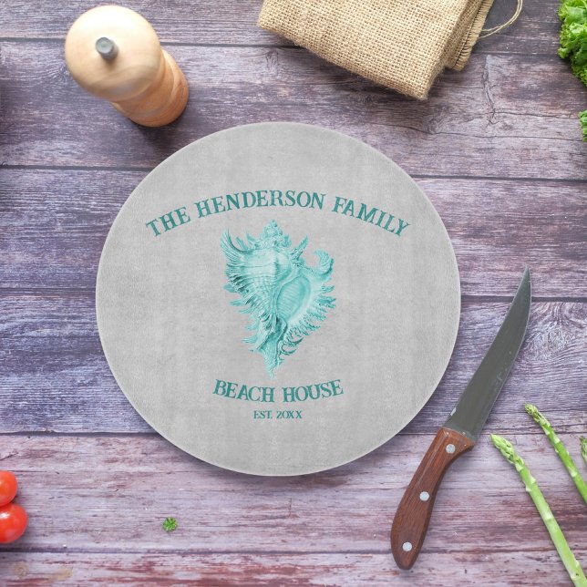 Teal Conch Shell Cutting Board (Teal Conch Shell Personalized Cutting Board)