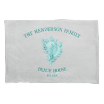 Teal Conch Shell Pillow Case