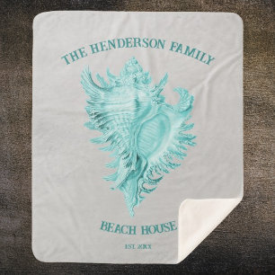 Teal Conch Shell Sherpa Blanket