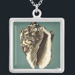 Teal Conch Shell Silver Plated Necklace<br><div class="desc">In this beautiful,  classic black and white conch shell,  you can see the shading of a natural seashell very sharp and clear.  You can image yourself at the beach hunting for shells or playing in the sand. Get this nautical styled teal conch shell art on your favourite products today!</div>