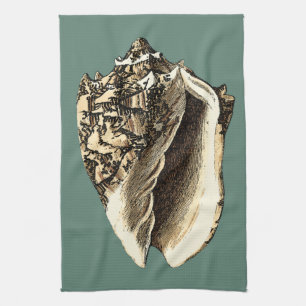 Teal Conch Shell Tea Towel