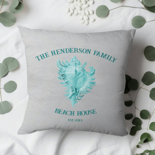 Teal Conch Shell Throw Pillow