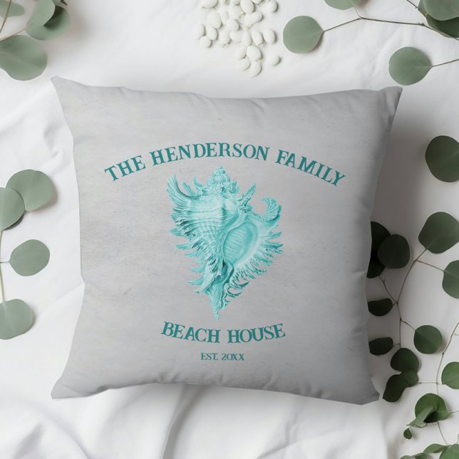 Teal Conch Shell Throw Pillow (Teal Conch Shell Throw Pillow)