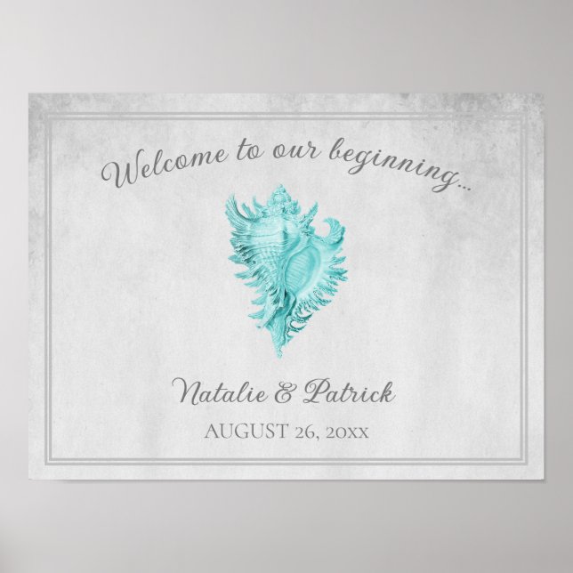 Teal Conch Shell Wedding Poster (Front)