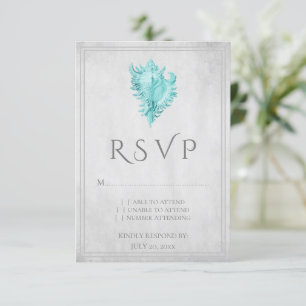 Teal Conch Shell Wedding RSVP Card