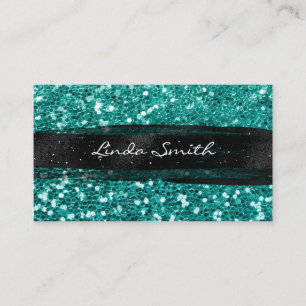 Teal Confetti Glitter Black Brush Strokes Business Card