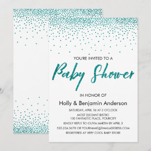 Teal Confetti & Typography Couples Baby Shower Invitation