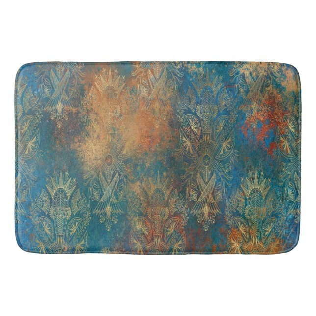 Teal Cooper Patina    Shower Curtain Bath Mat (Front)