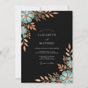 Teal Copper Bloom Romance Wedding Invitation