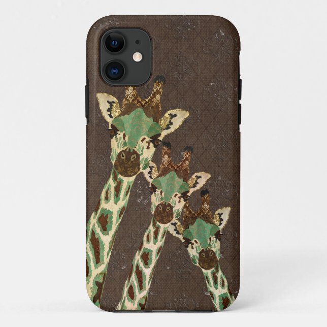 Teal & Copper Giraffes Damask iPhone Case (Back)