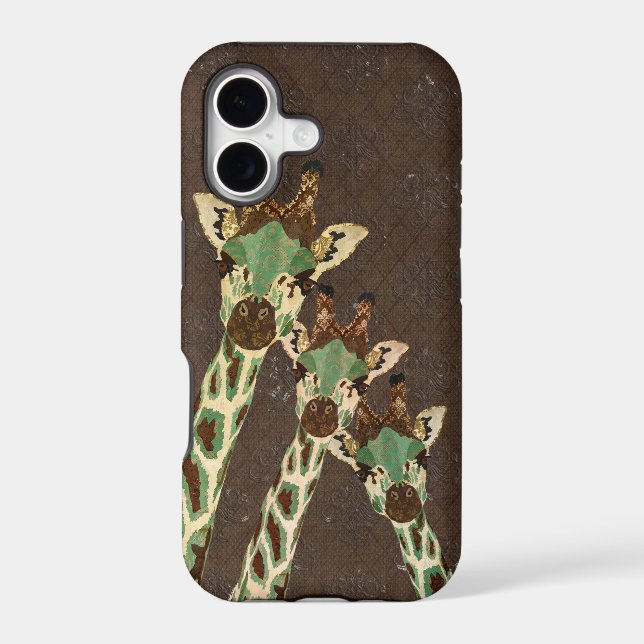 Teal & Copper Giraffes Damask iPhone Case (Back)