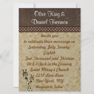 Teal & Copper Giraffes  Wedding Invitation