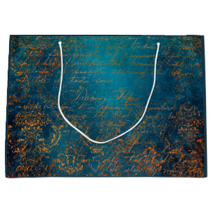 Teal & Copper Patina Script Large Gift Bag