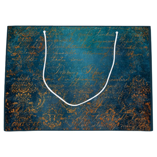 Teal & Copper Patina Script  Large Gift Bag (Front)