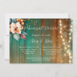 Teal Copper Peony Light Add Photo Rehearsal Dinner Invitation