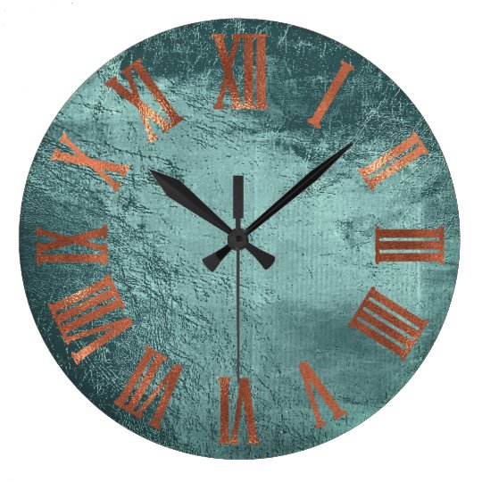 Teal Copper Rose Gold Roman Leather, Large Leather Wall Clocks