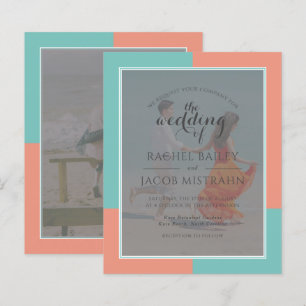 Teal & Coral 2-Photo Budget Wedding Invitation