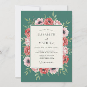 Teal Coral Anemone Wedding Invitation