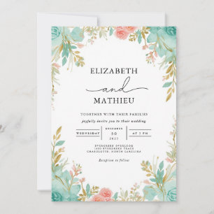 Teal & Coral Bloom Archway Wedding Invitation