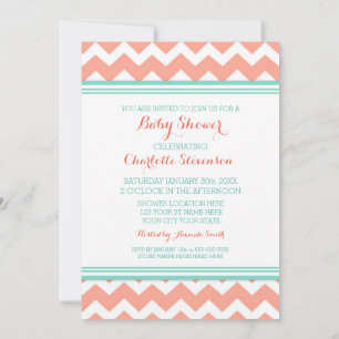 Teal Coral Chevron Custom Baby Shower Invitations