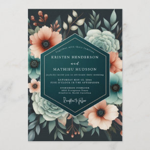 Teal Coral Eventide Wedding Invitation