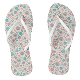 Teal & Coral Folk Art Floral Pattern Flip Flops