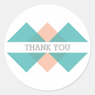 Teal Coral Geometric Triad Thank You Stickers