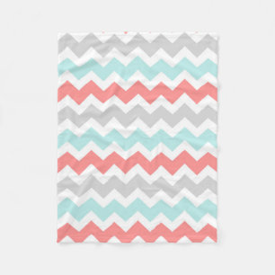 Teal Coral Grey Chevron Pattern Blanket
