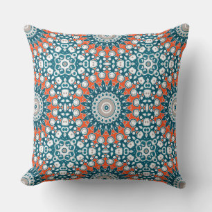 Teal Coral Mandala Decorative Pattern Cushion