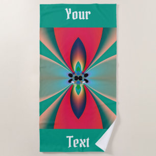 Teal Coral Mirror Symmetry Abstract Art Beach Towel