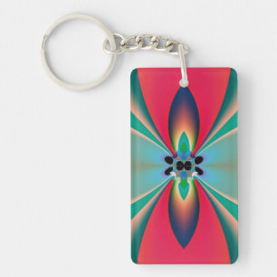 Teal Coral Mirror Symmetry Abstract Art Key Ring