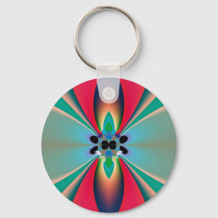 Teal Coral Mirror Symmetry Abstract Art Key Ring