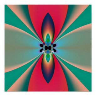 Teal Coral Mirror Symmetry Abstract Art Poster