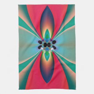 Teal Coral Mirror Symmetry Abstract Art Tea Towel