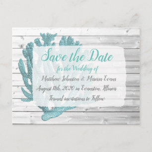 Teal Coral Personalised Save the Date Postcard