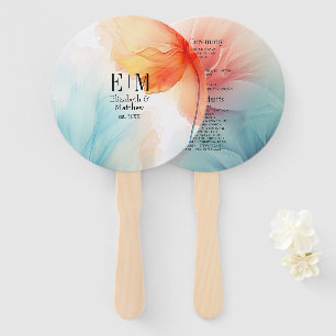 Teal Coral & Soft Yellow Beach Wedding Program Hand Fan