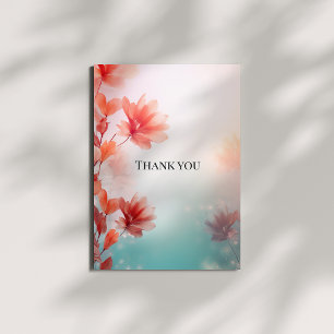 Teal Coral & Soft Yellow Sunset Tropical Wedding Thank You Card